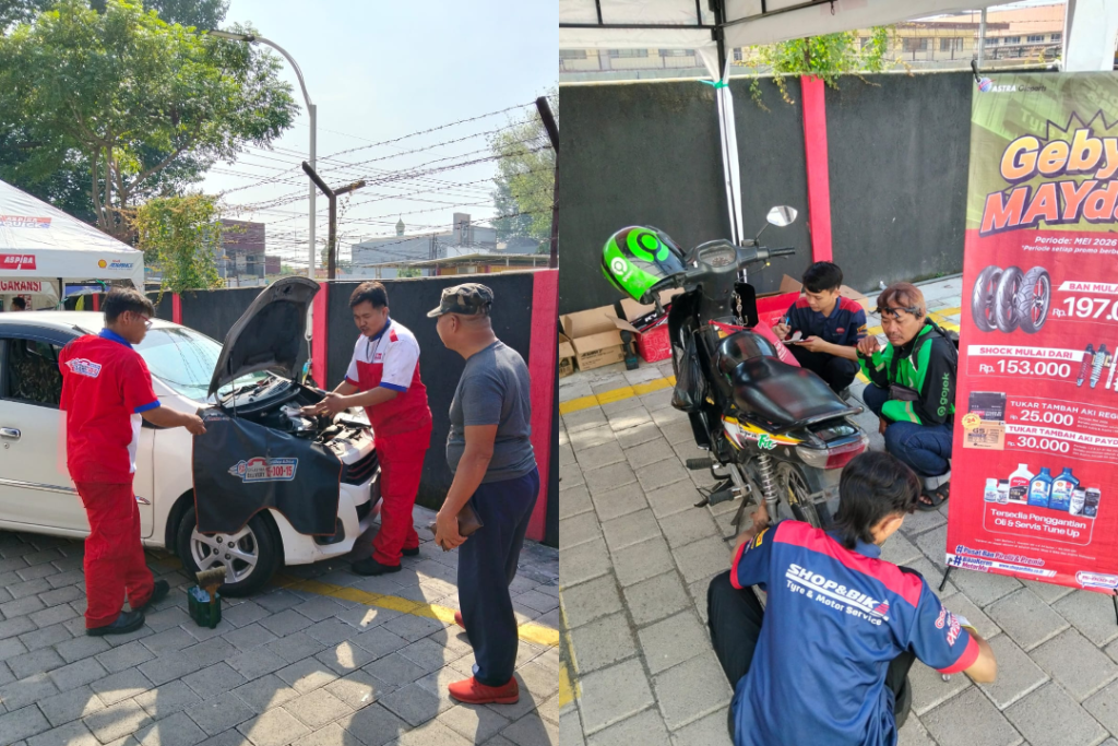 service gratis mobil dan motor oleh shop&drive di gojek lounge medaeng